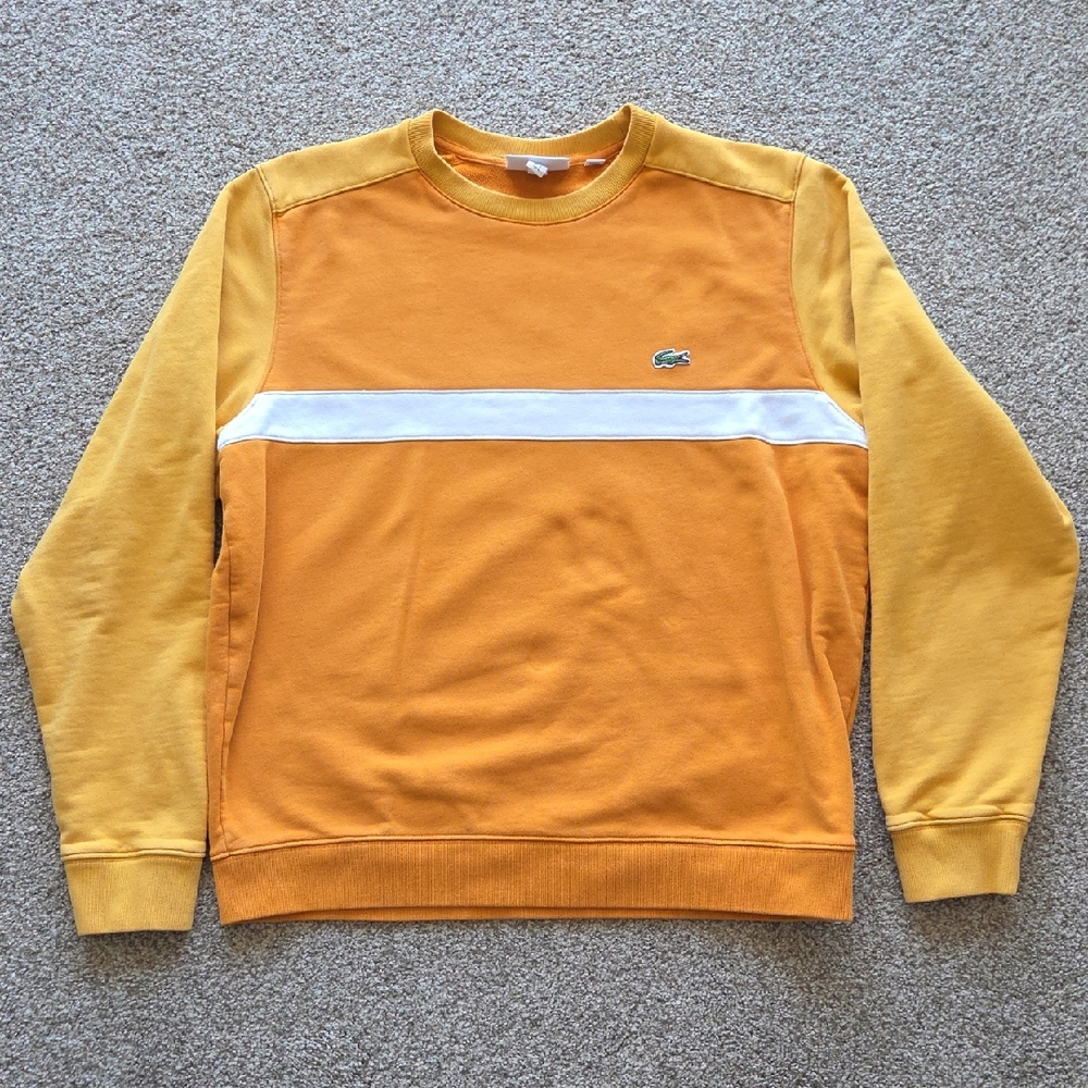 Lacoste Yellow and White Stripe Crewneck Sweatshirt